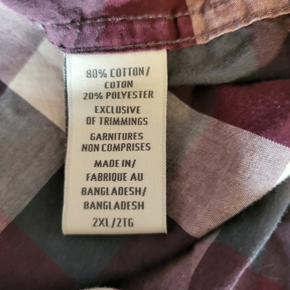 Denver Hayes Burgundy and White Plaid Shirt, Size 2XL - Picture 4 of 4
